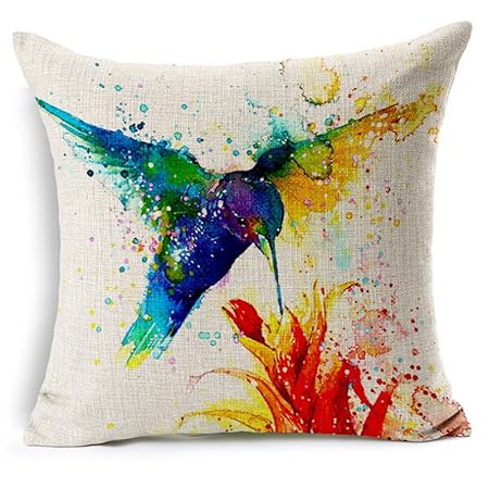 Nunubee Hummingbird Flax Linen Throw Pillow Covers Comfortable