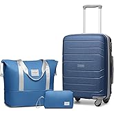 LARVENDER 3-Piece Carry On Luggage Set for Women,Hard Shell Suitcase 20Inch Carry On Luggage 22x14x9 Airline Approved, Spinner Wheel and TSA Lock（Navy 20Inch/DB/TB）