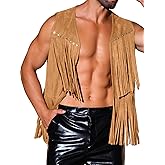 Lars Amadeus Fringe Vest for Men's Open Front Sleeveless Western 70s Suede Tassel Cardigan
