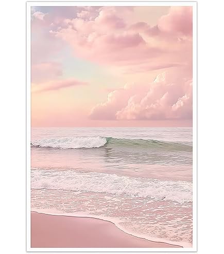 Amazon.com: Pink Beach Canvas Wall Art Ocean Waves Picture Pink