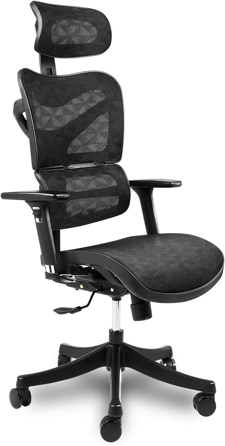 Argomax Ergonomic Mesh Office Chair High Back with Adjustable Headrest/Tilt Back/Tension/Lumbar Support/Armrest/Seat Breathable High End Computer Desk Chair 360 Swivel Self Adaptive Base (Upgrade)