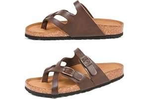 AEROTHOTIC Womens Strappy Slip-On Modern Memory Foam Cushion Footbed Outdoor Adjustable Buckle Cork Footbed Slides for Sandals with Comfortable Arch Support