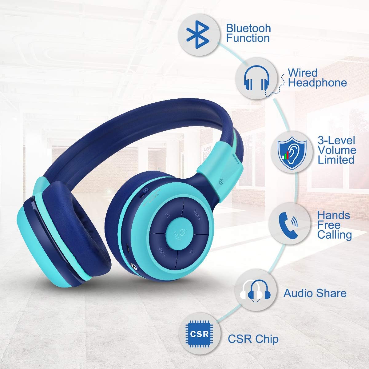 2 Pack of SIMOLIO Wireless Headphones for Kids Bluetooth Kids Headphone with Mic, Volume Limiter - Image 3