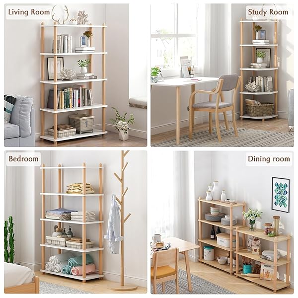 IOTXY 5-TIER WOODEN SHELF BOOKCASE – MODERN OPEN BOOKSHELF, FREE STANDING STORAGE RACK, MULTIFUNCTIONAL DISPLAY STAND FOR HOME AND OFFICE, OAK, RECTANGLE