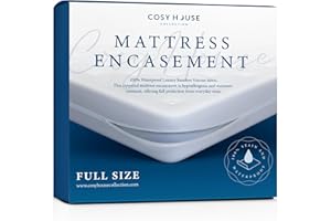 Cosy House Collection Luxury Zippered Mattress Encasement - College Dorm Room Essentials - 100% Waterproof - Rayon Derived from Bamboo - Ultimate Noiseless Comfort & Cooling (Full)