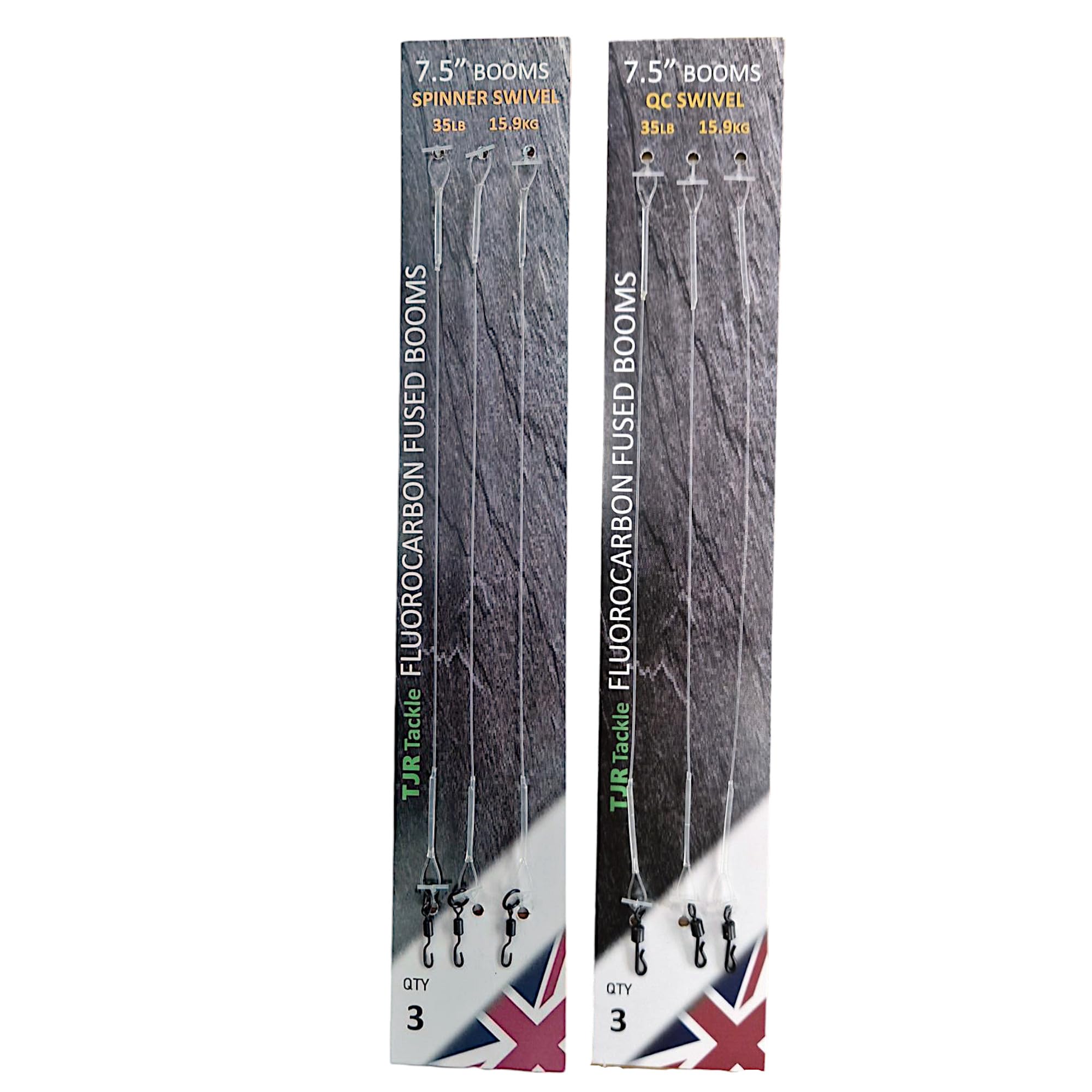 Twin Pack Fluorocarbon Leaders Ronnie Rig Spinner Swivel Booms 6 Booms (7.5 inch)