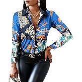 Blouses for Women Dressy Casual Colorful Long Sleeve Shirt Floral Print Tops Loose Collar Sexy T-Shirts Fashion 2023
