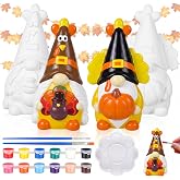 Hollowfly 2 Pack Thanksgiving Turkey Gnome Ceramics to Paint Craft Kit | DIY Ready to Paint Figurines with 12 Colors, 2 Brushes, Palette, Blank Statues Craft, for Holiday Activities Party Decor