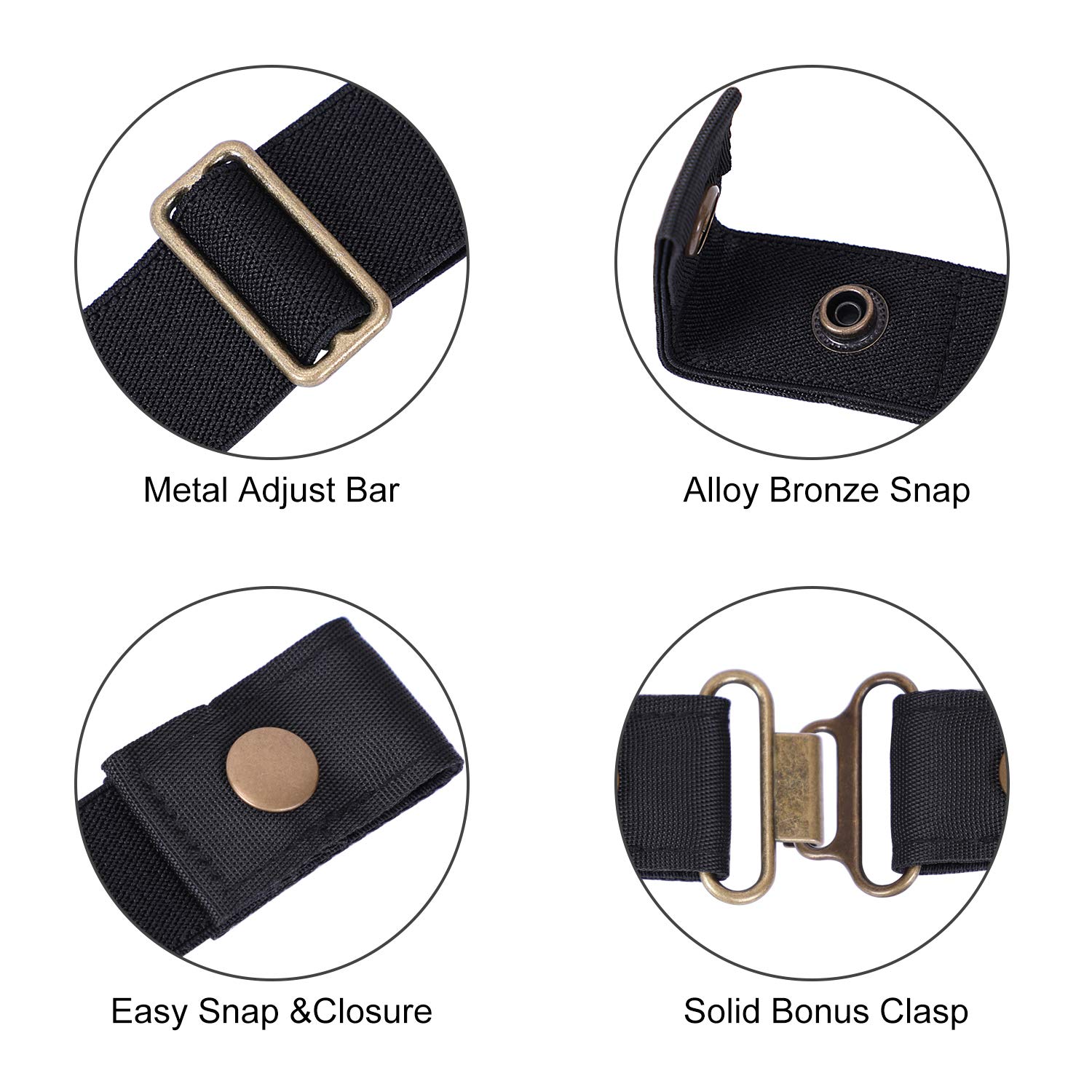 WERFORU Buckle-Free Women No Buckle Invisible Fabric Stretch Belt For Jeans, Black, Large(Pants Size 34-48 Inches)