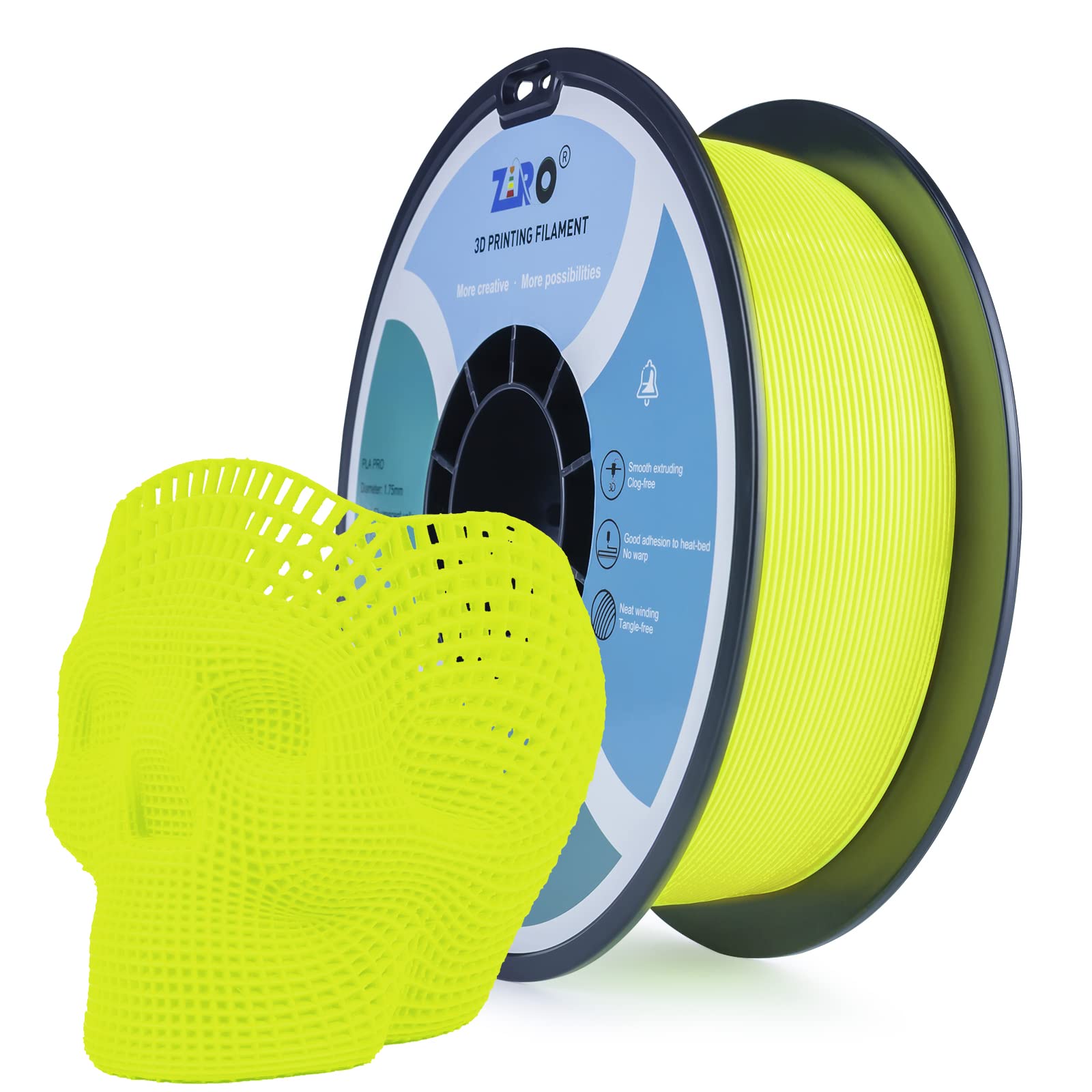 ZIRO PLA Filament 1.75mm, 3D Printer Filament PLA Fluorescence Series 1.75 1kg (2.2lbs), Dimensional Accuracy +/- 0.03mm, Fluo Yellow