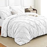 HIMEET Full Comforter Set 7 Pieces Bed in A Bag White Luxury Soft Full Size Bed Set Pintuck Pinch Pleat Bedding Sets with Comforter, Flat Sheet, Fitted Sheet and Pillowcases & Shams
