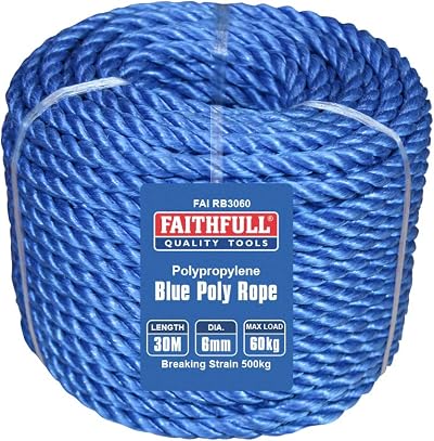 Faithfull Blue Poly Rope 6mm x 30m Max Load 60kg Breaking Strength 500kg