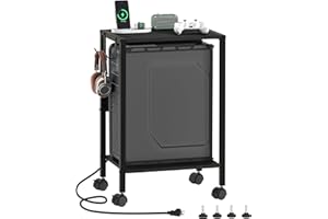 Akxomel 16.5" W Computer Tower Stand with Charging Station and USB Port, 2 Tier Mobile Floor PC Stand Fits Under Desk, Rolling Printer Stand with Hooks, CPU Holder Cart for Carpet, Home Office