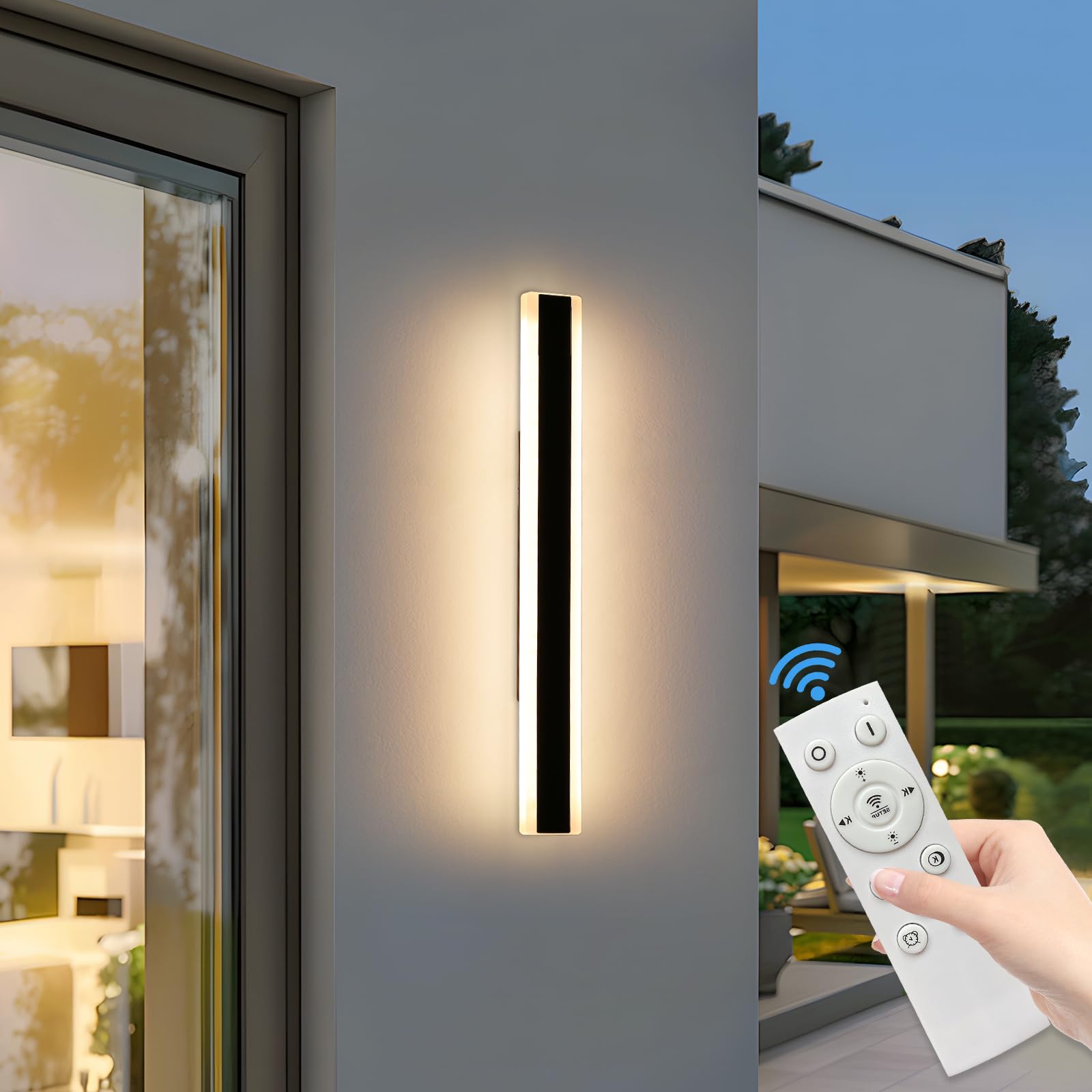 Mikeru 100CM Dimmable Wall Light - Remote Control, IP65 Waterproof Outdoor Fixture with 10-100% Dimming, 3000K/4500K/6000K for Porch, Balcony