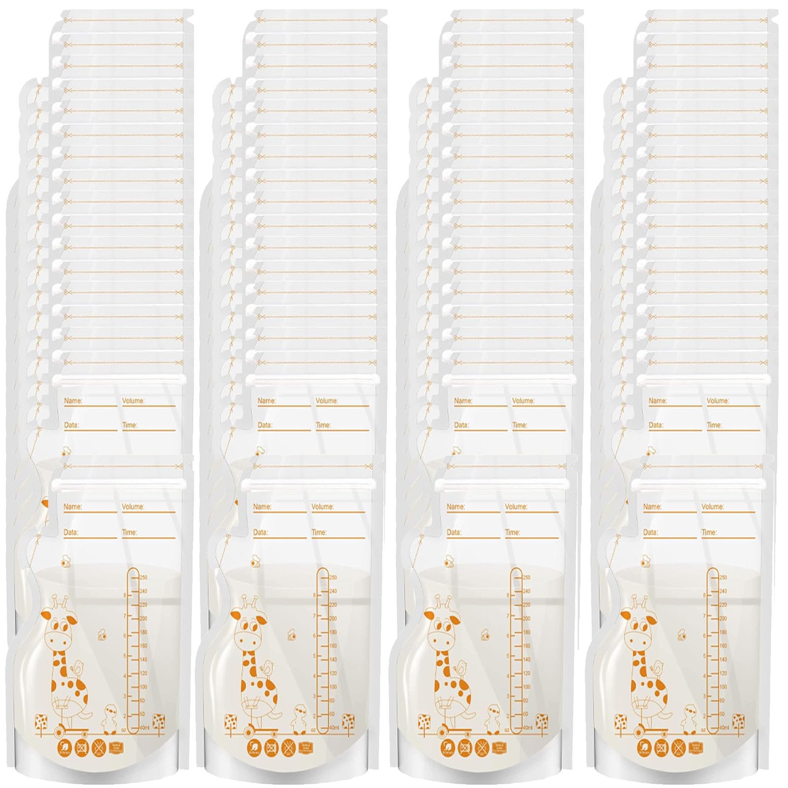 JCKD 40 Piece Breast Milk Storage Bag, Breast Milk Refrigeration Bag, Milk Freezing Bag 250ml, Leak Proof Fresh Storage Bag, with Double-Layer self Sealing Zipper Breast Milk Bag