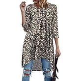 Naggoo Womens 3/4 Sleeve Button V Neck High Low Loose Fit Casual Long Tunic Tops Tee Shirts S-3XL