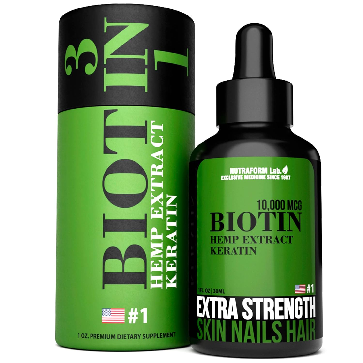 BIOTIN 10000 mcg 3in1 Maximum Potency with Hemp & Keratin. Revolution