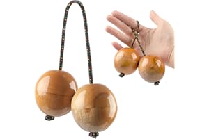 GOGHOST Wooden Kashaka Shaker, Asalato Instrument Rhythmic Ball, Adjustable Length African Shakers, Traditional Aslatuas Double Balls Hand Percussion for Performances (1 Pack)