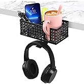 Aurynns Desk Cup Holder, Clip on Cup Hook, Pen Holder Clamp Desk Organizer Pencil Holder Phone Holder Desk Storage for Office School Home (Black)