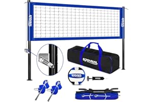 SPOYNAL Outdoor Portable Volleyball Net Set with Adjustable Height Steel Poles, Volleyball, Anti-sag Winch System, Pump, Boundary Line, and Carry Bag for Backyard, Beach, Lawn