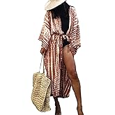 Chunoy Women Loose Long Flowy Open Front Kimono Cardigan Beach Wear Cover Up