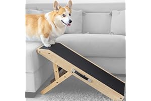 PRIORPET Dog ramp for Couch – Non-Slip, Sturdy Build Foldable Dog ramp – Supports up to 200lbs – Adjustable 7'' to 20'' – Landing Platform Seamlessly Connects – Birchwood Pet Ramp for Small Dogs – Natural