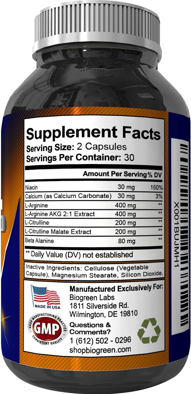 Nitric Oxide Support Pills Natural Workout Supplement & Exercise