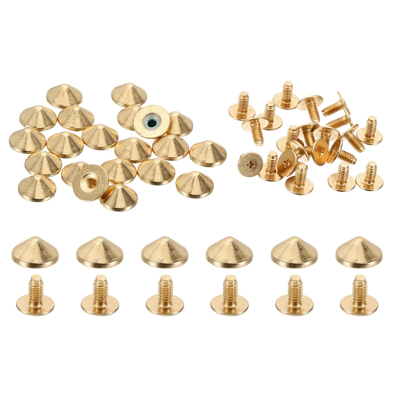 PATIKIL 10mm Studs for Clothing, 20 Sets Studs and Spikes Leather Rivets Cone Spikes Metal Screw Studs for Clothing Leather Crafts Fabric Shoes Punk Bag Leathercraft, 4.7x10mm, Gold Tone