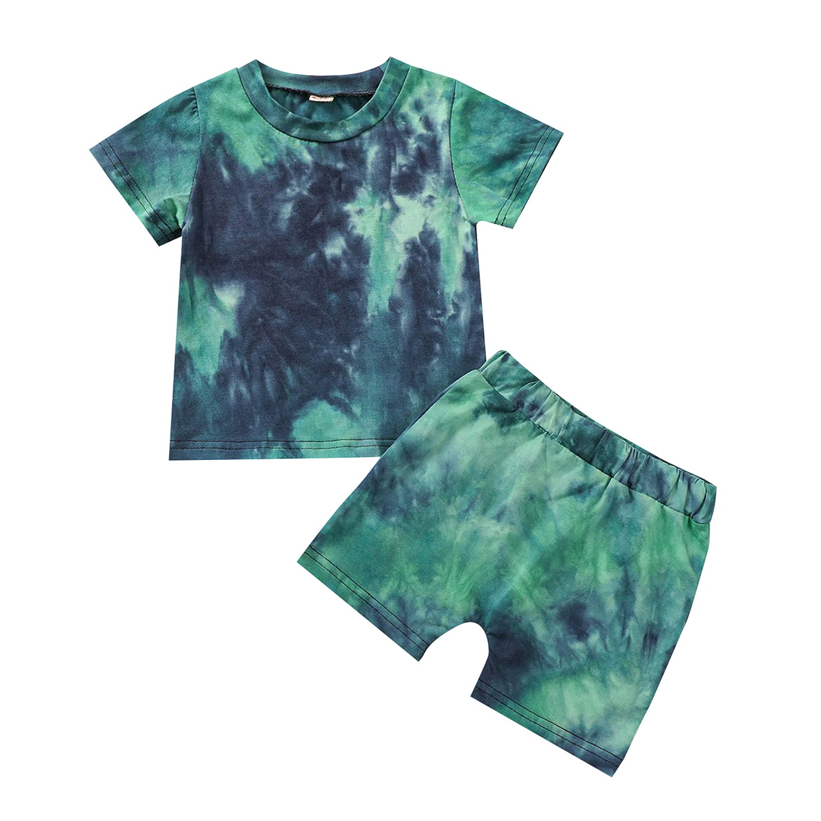 Photo 1 of Toddler Baby Boys Tie-Dye Outfits Short Sleeve T-Shirt Tops+Short Pants 2Pcs Summer Cotton Clothes Set (Green Tie-Dye A, 2-3T)