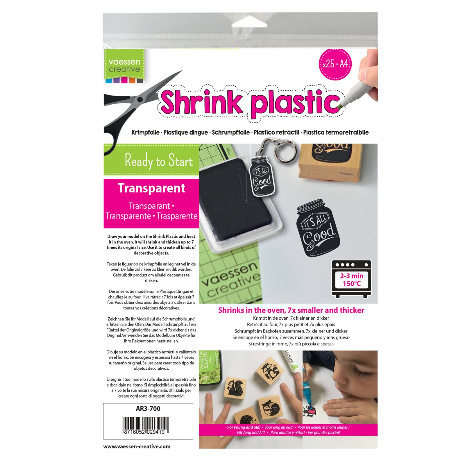 Vaessen Creative Shrink Plastic, Transparent, 25 Sheets, 21 x 30 cm, Fun Arts and Crafts Projects For All Ages