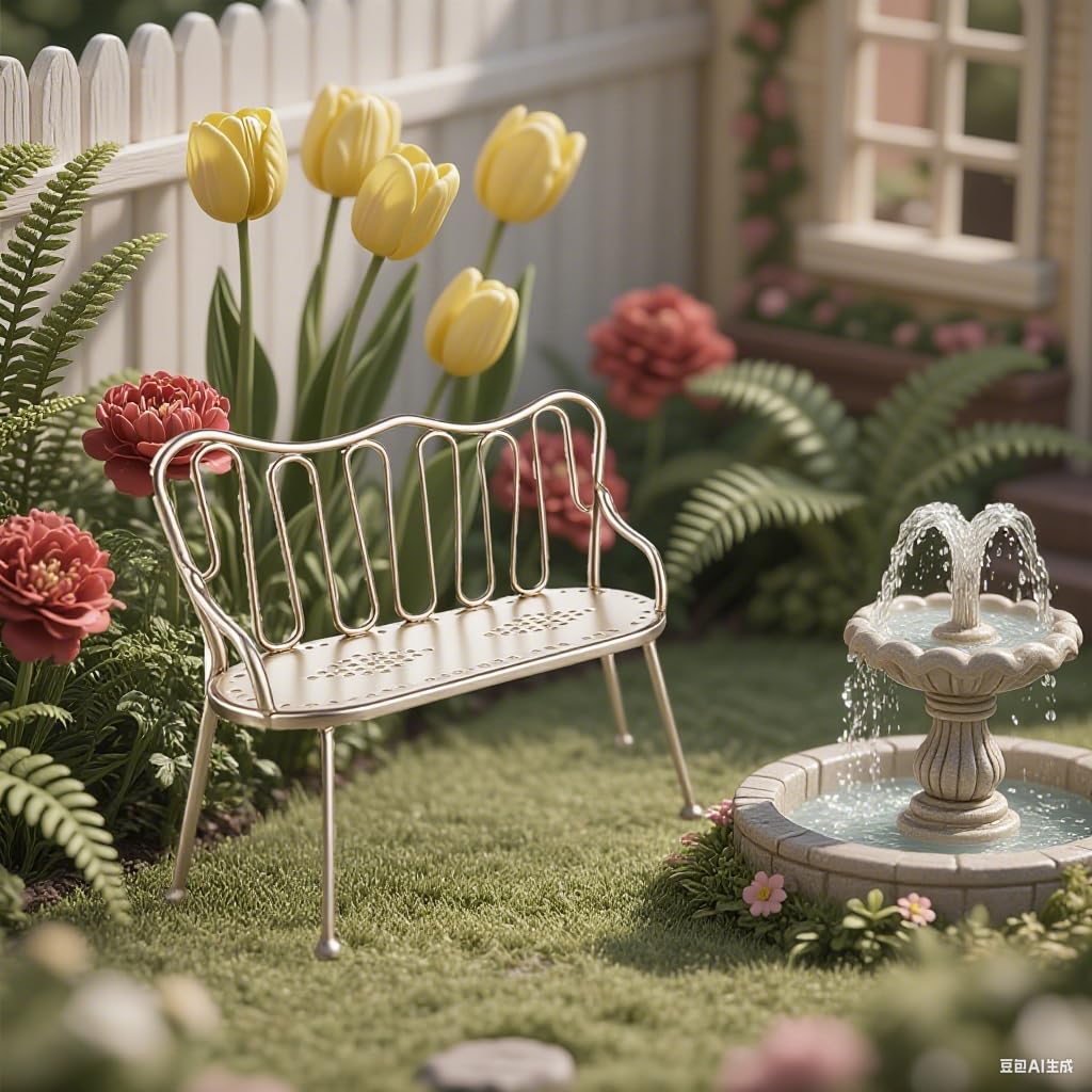 1/12 Dollhouse Metal Chair, Style Doll House Tiny Chair Furniture,Dollhouse Accessories for Doll House Graden (Golden)