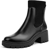 AprCoco Women's Chelsea Boots Platform Elastic Zippers Chunky Heel Lug Sole Comfort Slip On Boot for Women