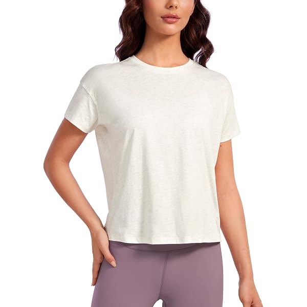 GRAMVAL Women's Cropped Workout T-Shirt - Loose Fit Short Sleeve Crewneck Tee For Gym & Yoga