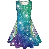 Funnycokid Girls Dress Summer Sleeveless Sundress Birthday Outfit Twirly Mermaid Party Kids 4-15 Years