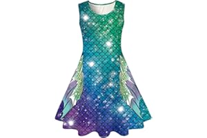 Funnycokid Mermaid Dress Girls Kids Summer Sleeveless Sundress Birthday Outfit Twirly Party Clothes 4-13 Years