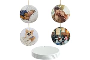 BOMSI Sublimation Ceramic Ornaments Sublimation Ornament Blanks Bulk Ceramic Discs Ornament for Heat Press Printing White Round Porcelain Ornament Crafting DIY Christmas Home Decor Bulk (4 Pack)