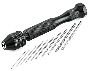 Bastex Precision Pin Vise Hand Drill with Twist Bits - Set of 11 Pieces. Great for models and Hobby.