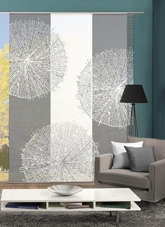 Vision S 88757-307 | 3er-Set Schiebegardine CROSTON | halb-transparenter Stoff in Bambus-Optik | 3X 260x60 cm | Farben: Grau 