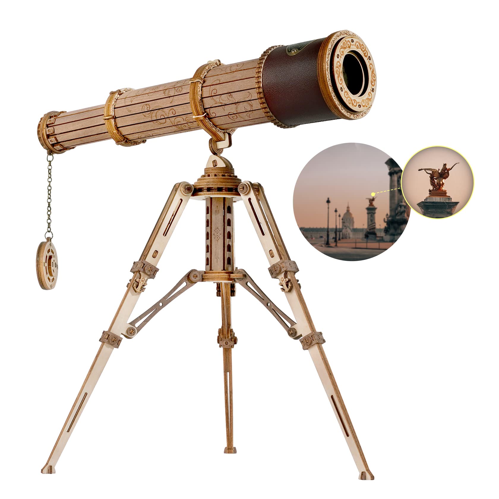 ROBOTIME Wooden Model Kits for Adult 3D telescope Puzzle to Build Your Own Laser Cut Jigsaw Building Construction