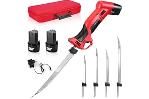 ONEVAN 12V Cordless Electric Fillet Knife, 4 Ti-Nitride Coated Non-Stick Blades, Cordless Fillet Knife with 2PCS Rechargeable Battery Packs, 1 Quick Battery Charger, and 1 Storage Carry Case for Fishing, Filleting, Outdoors