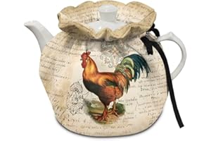 Suobstales Rooster Chicken Print Tea Cozies for Teapot, Portable Kettle Cover Tea Kettle Quilt Tea Cosy Cotton Kettle Tea Pot Cover Dust Proof Insulated Keep Warm