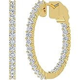 Shop QSE 0.50-2.00 Carat Lab Grown Diamond Inside out Hoop Earrings for Women 14K White/Yellow Gold Hinged Hoop Diamond Earrings - Size 18.5mm (E-F Color, VS1-VS2 Clarity)