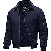 TACVASEN Men's Bomber Jacket Winter Fleece Jacket Water Repellent Windproof Thick Warm Jacket with Fur Collar