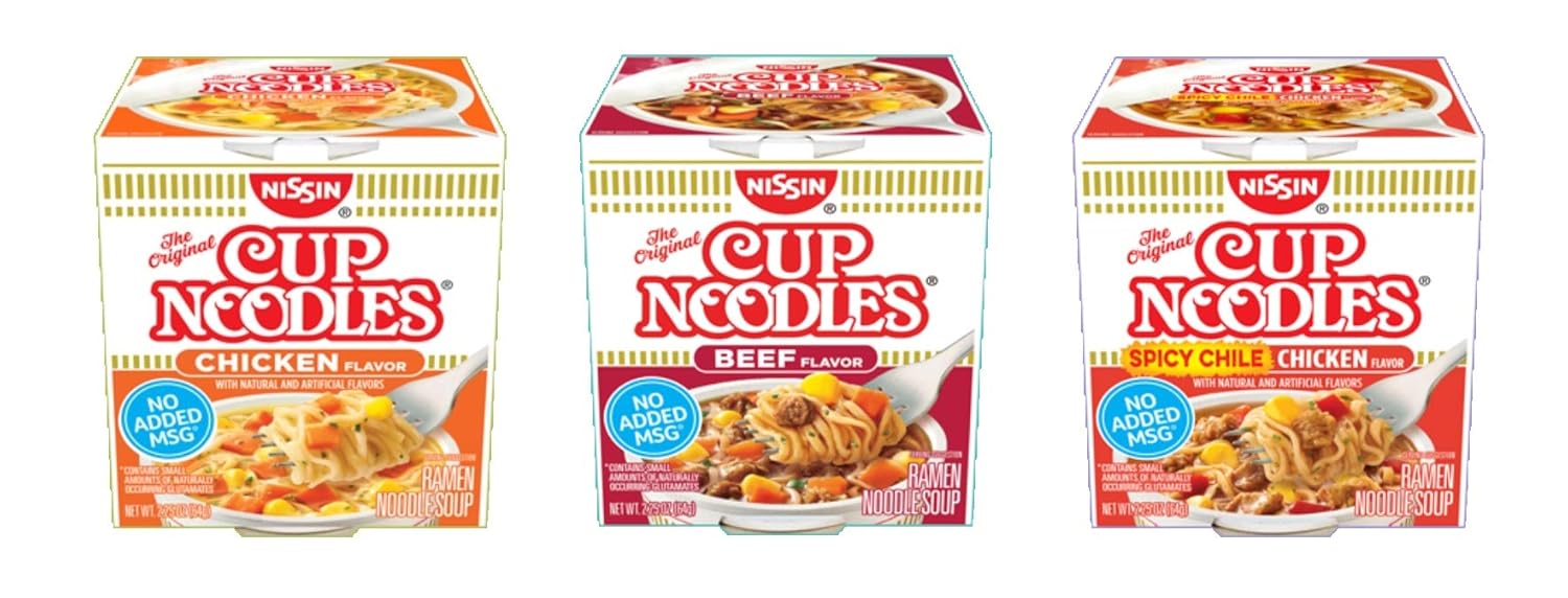 Nissin Cup O Noodles Variety 12 Pack, 2.25-Ounce, Beef, Chicken and Spicy Chile Chicken