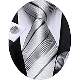 DiBanGu Striped Tie Set for Men Silk Woven Plaid Necktie and Pocket Square Cufflinks Business Wedding