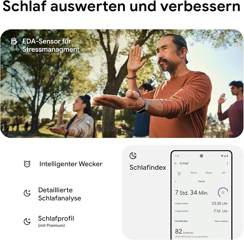 Google Charge 6 Aktivitätstracker enthält eine 3 monatige Google Health Premium Mitgliedschaft, 7 Tage Akkulaufzeit, Google Wallet und Maps, Koralle/Aluminium in Champagne Gold