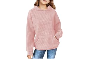 Itsame Girls Long Sleeve Hoodies Fashion 2024 Oversized Waffle Knit Pullovers Cute Teen Girls Hooded Sweatshirt 4-11 Years