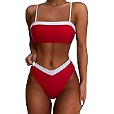 SUUKSESS Women Bandeau High Waited 2 Piece Bikini Set Cheeky High Cut Swimsuit