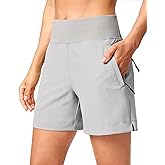 SANTINY Women's 5''/ 7''Hiking Shorts with 3 Zipper Pockets Lightweight Quick Dry Golf Shorts for Women Athletic Walking