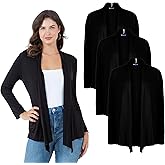 Azules 3-Pack Women's Long Sleeve Open Front Cardigan - Lightweight Rayon Sweater, Soft Flowy Layer for Casual